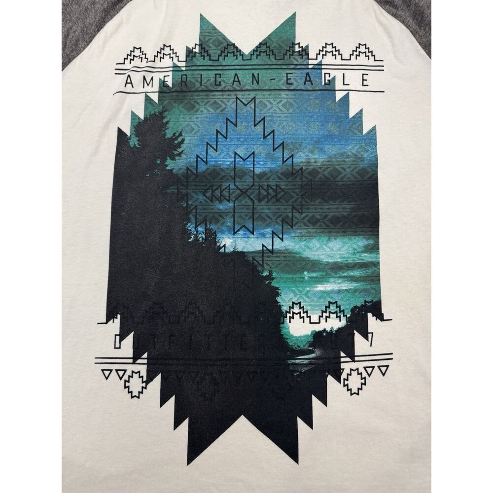 American Eagle Outfitters Mens XL Raglan Graphic T Shirt Aztec Tribal 3/4 Sleeve - Picture 7 of 10